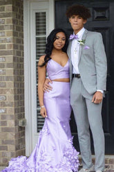 Lavender Two Piece Prom Dresses Mermaid Sleeveless with Flowers Appliques MyChicDress